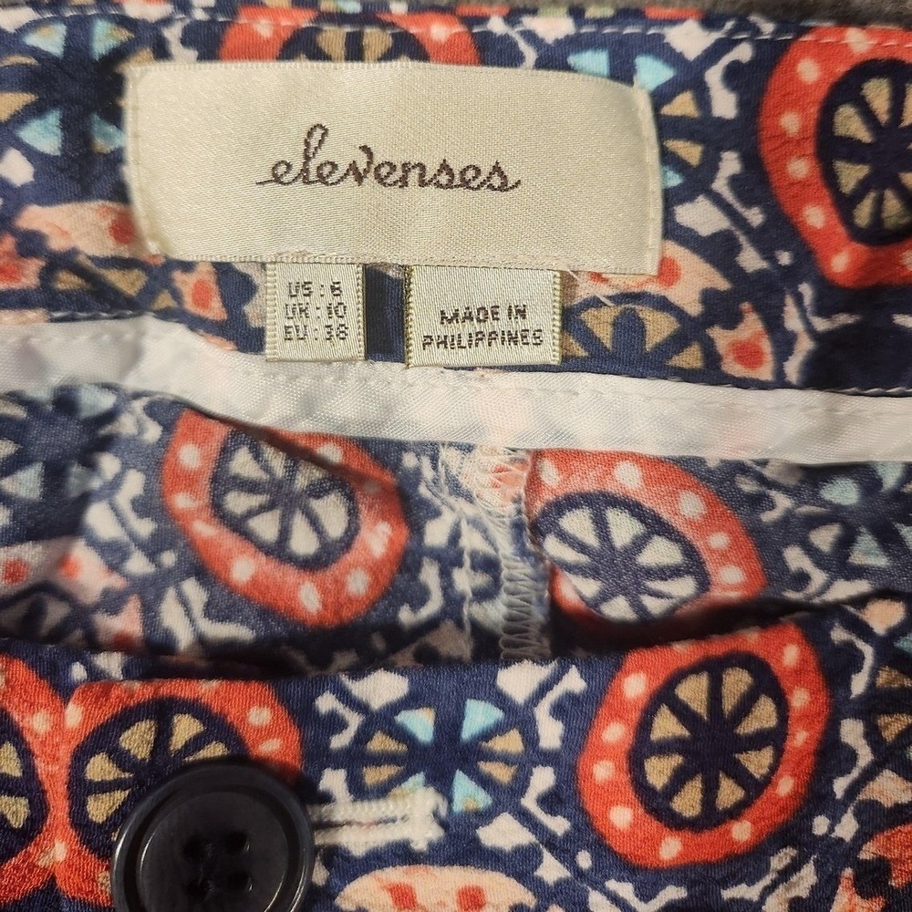Elevenses Pants Womens 8 Multicolor Geometric Print Wide Leg Cropped Boho Crepe - Picture 2 of 10